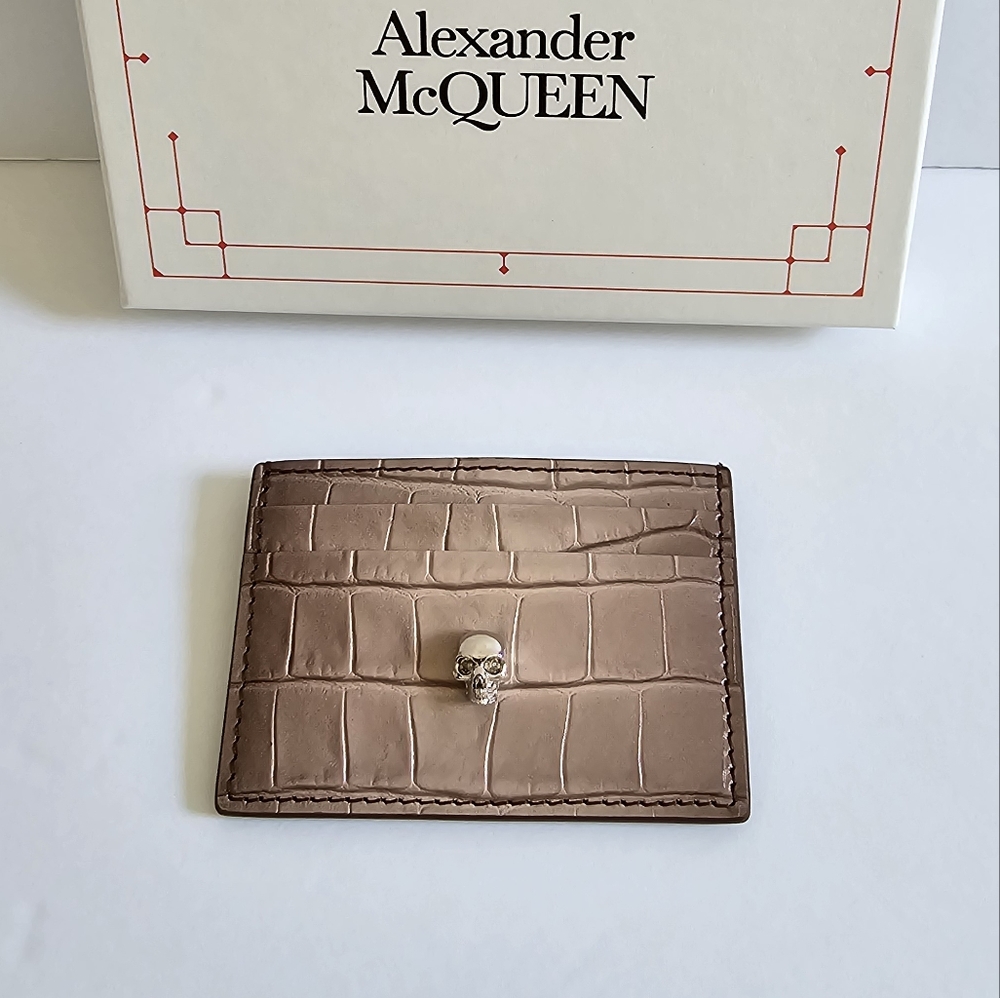 Alexander McQueen Skull Croc Embossed Leather Card Holder Ombre Light Co… - Picture 2 of 5